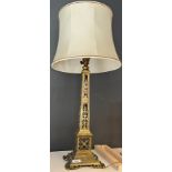 Antique heavy ornate brass table lamp with shade. [77cm high- with shade]