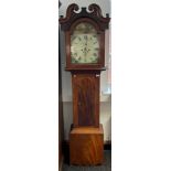 19th century mahogany cased grandfather clock [Finn Moore & Son] with pendulum & weights, in a