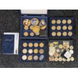 Four coin boxes full of mixed royalty and military coins; Westminster British Army Official