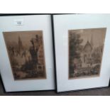 Two framed etchings drawn and etched by Axel Hermann Haig, one titled 'An old German Mill'