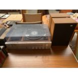 A PYE 1602/1 stereo music system with turntable and tape deck and two speakers