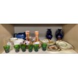 A Large Shelf of collectables to include art glass vases and silver overlaid shot glasses