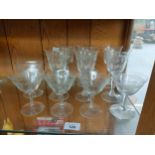 A selection of victorian etched glasses