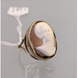 9ct yellow gold ladies ring set with a Victorian raised relief cameo. [9.25grams] [Ring size Q]