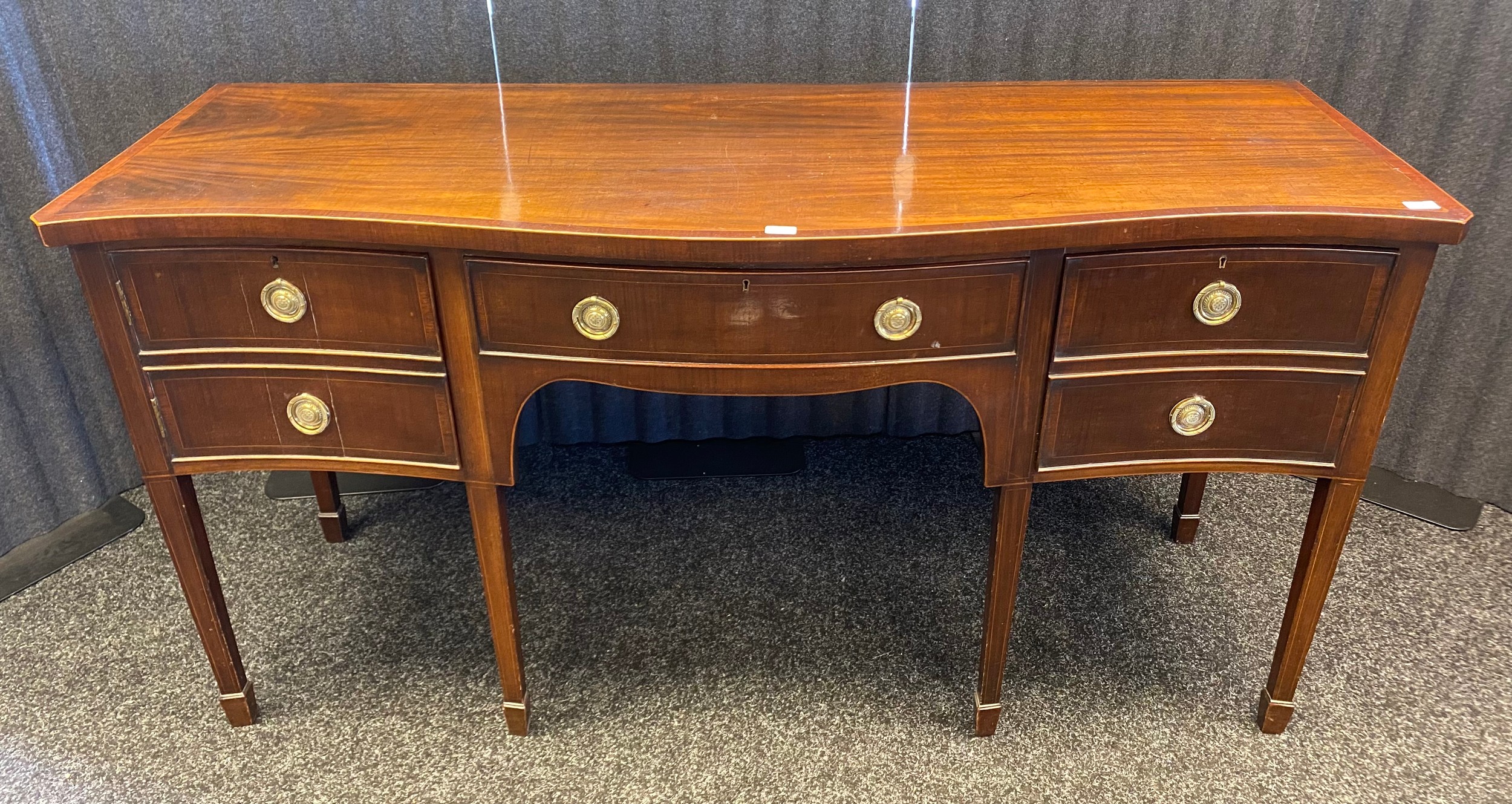 19th century Georgian style, Mahogany serpentine front sideboard- fitted with brass round handles. - Image 2 of 3