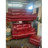 3 Piece Red leather suite includes matching stool