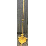 19th century rise and fall brass paraffin lamp stand, raised on a circular base ending in claw