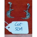 A Pair of 925 silver and marcasite stone half moon earrings.