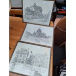 A set of 3 London scene drawings includes St Paul's cathedral, signed.