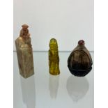 Japanese carved netsuke figure, Antique glass basket shaped and hand painted snuff/ perfume bottle