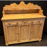 Antique pitch pine kitchen dresser. [141x132x55cm]