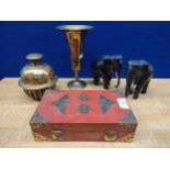 A Selection of eastern collectables to include Chinese red lacquered box fitted with brass bounds,