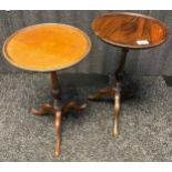 A lot of two 19th century circular wine tables, raised on tripod bases