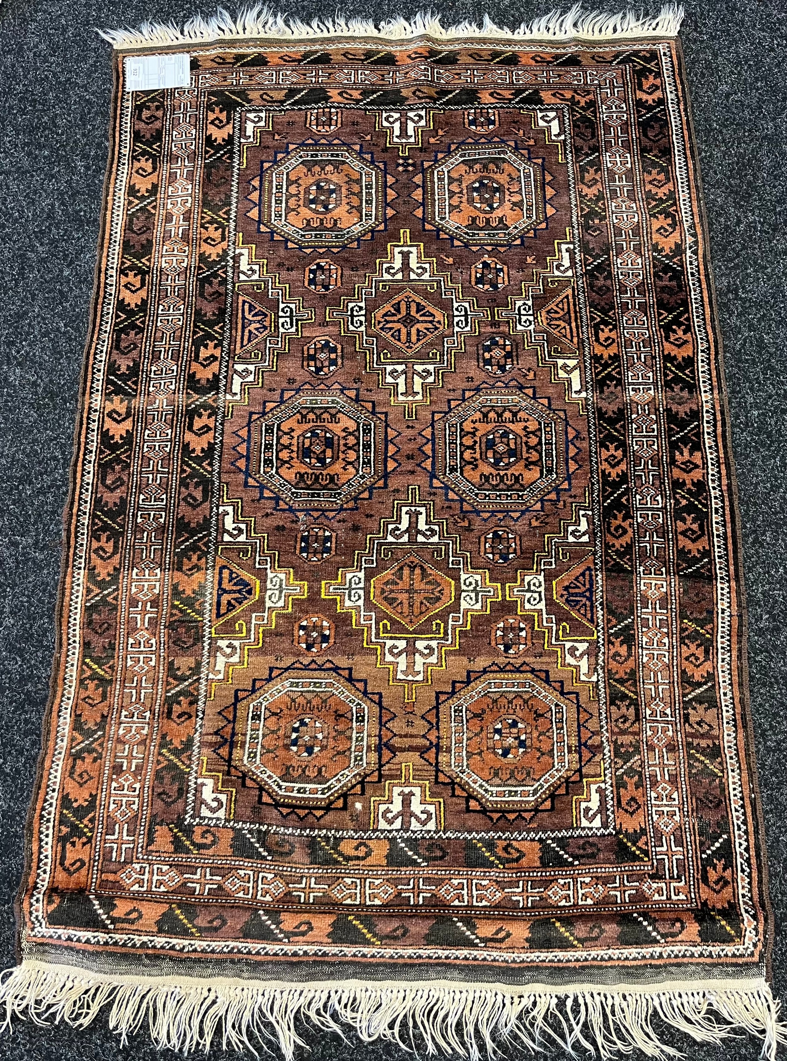 Hand woven Afghan style rug, brown ground [169x111cm]
