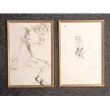 A pair of pen and ink wash drawings depicting children, signed by the artist. [50x35cm]