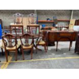 Reproduction table with 6 shield back chairs and matching sideboard
