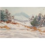 Ian Buchanan-Dunlop Watercolour titled 'Snow On The Pentlands', signed. [42x50cm]