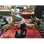 A Large Brass Stag figure along with Brass female Deer and A Victorian spelter figure as found