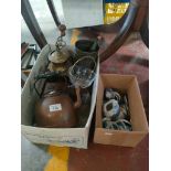 2 Boxes collectables includes copper kettle & grinder items
