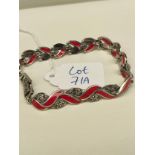 925 Silver, Marcasite stone and red enamel bracelet.