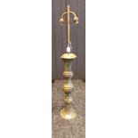 A Large Chinese heavy Bronze trumpet shaped table lamp. Designed with a rise and fall mechanism [
