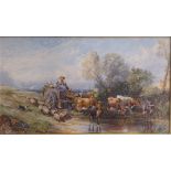 Birket Foster, R.W.S 19th Century watercolour titled 'The Market Cart' within a ornate farm, signed.