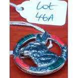 925 Silver brooch inset with malachite and red jasper and central hare design. [4cm in diameter]