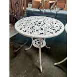 A Cast iron white painted garden circular table
