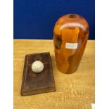 A novelty rules of golf box and a wooden turned vase