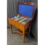 19th century mahogany cutlery box, the rectangular surface, opening to cutlery area and two drawers,