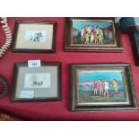 2 Small oil painting depicting girl group scenes along with 2 watercolours [all signed]