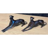 A Pair of Bronze whippet dog sculptures [21cm in length]