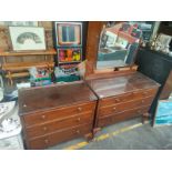 A large mahogany dressing table with mirror and matching 3 drawer chest on queen Ann legs
