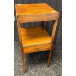 19th century unit, the square top above a lower shelf and drawer, raised on square legs [80x35.