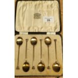 Boxed set of 6 Birmingham silver and enamel tea spoons. [Three have slight damage to enamel.