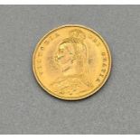 1887 Queen Victoria gold half sovereign coin.