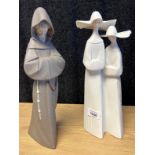 Two vintage Lladro matt finish figures; Two Nuns [4611] & Monk [2060] [Monk- 34cm high]