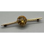 Antique 9ct yellow gold bar brooch; fitted with a large smokey quarts stone [14.3mm- stone] [5.