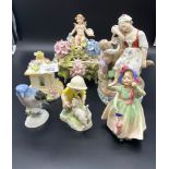 A selection of Victorian porcelain to include meissen cherub topped preserve dish, Meissen style