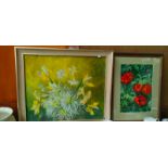 Two oil paintings of flowers. signed by the artists.