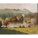 Johnson Original oil on canvas depicting river landscape, signed and dated '69. [51x61cm] [Frame