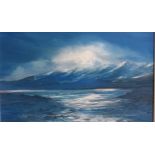 Maureen Monteath Oil on panel titled 'Cuillins, Skye', signed. [26.5x44cm] [Frame 47x66cm]