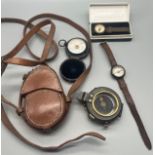 Selection of Compasses and Barometer; WW1 1917 Verner's Pattern VIII Compass with leather travel