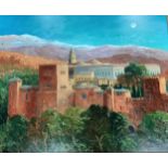 Richard Wood Oil on canvas depicting 'View of the Alhambra, Granada 2008', signed. [76x89cm]