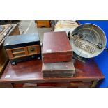 Vintage Radio, Raysol heat lamp and two cases.