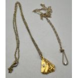 9ct yellow gold necklace with a gold and gem stone pendant together with a costume necklace and