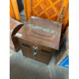 Art Deco copper and brass designed coal bucket in a square form. Has original liner present
