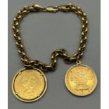 14ct yellow gold belcher bracelet together with two Netherland gold coins; 1897 & 1917 Ten Gulden