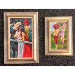 Marjory Sime ( Local Artist) Two original oil on board depicting ladies in formal attire, both