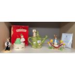 A Shelf of Rabbit and mice figurines; Beatrix potter Gold stamped Beswick Peter rabbit, Fredrick
